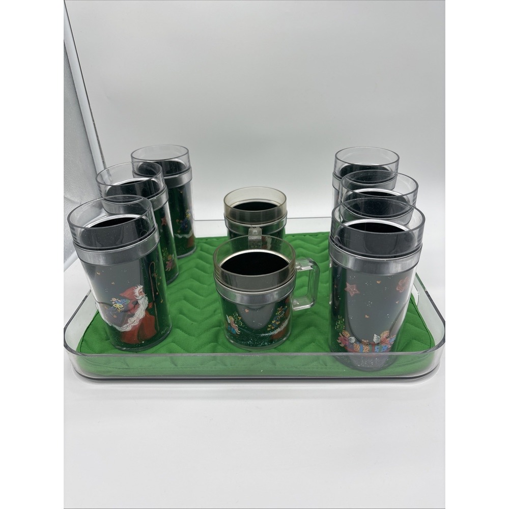 Vintage 1985 Christmas  Glasses Saint Tropez Made In‎ Usa . Eight Acrylic Cups